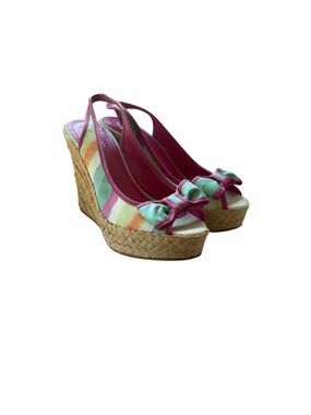 Coach Grace Watercolor Multicolor Peep-Toe Wedge Sandals Vintage Y2K